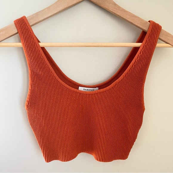 Babaton Tops - Aritzia Babaton Sculpt Knit Scoopneck Cropped Tank Burnt Orange Ribbed S